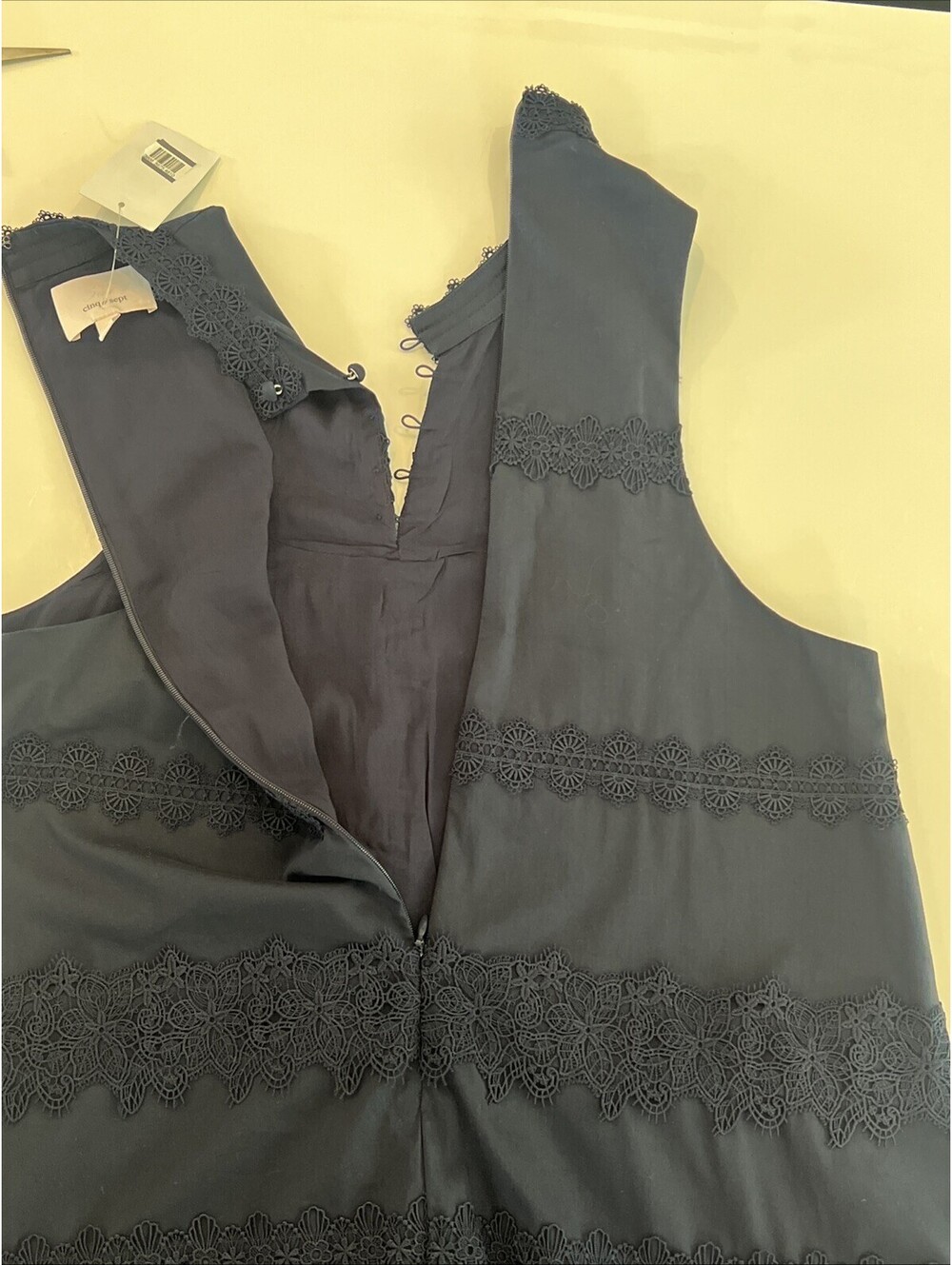 $445 Cinq à Sept Women's Blue Tiered Lace High Neck Button-Front Malena Dress 4 - Picture 16 of 16
